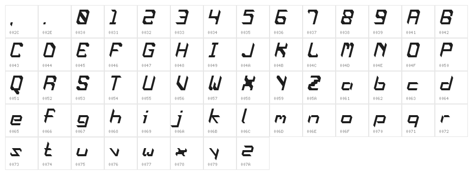 Oblaque Oblique Character Map