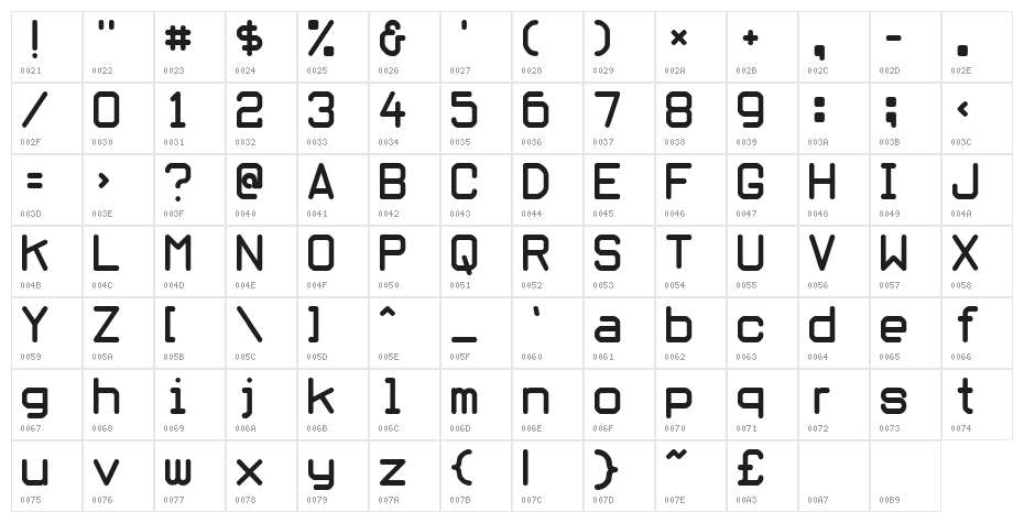 Oblivious font Character Map