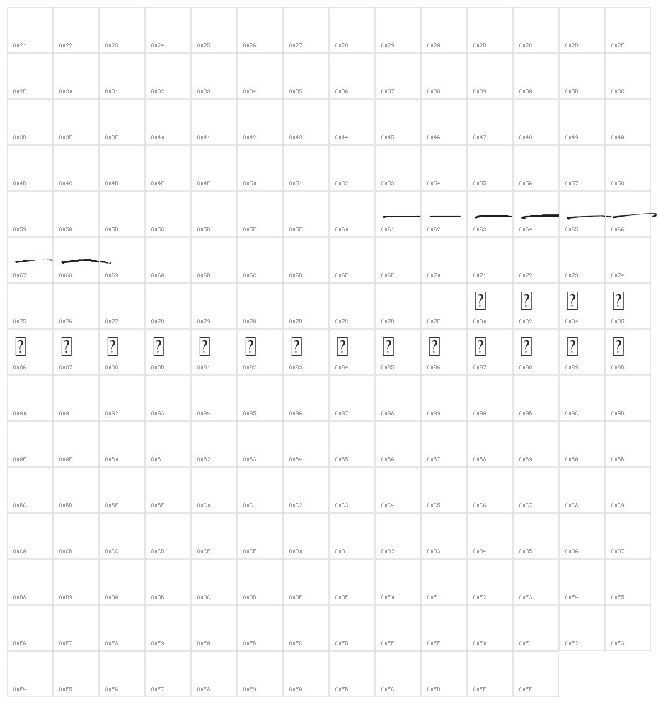 Obsurd Swash Character Map