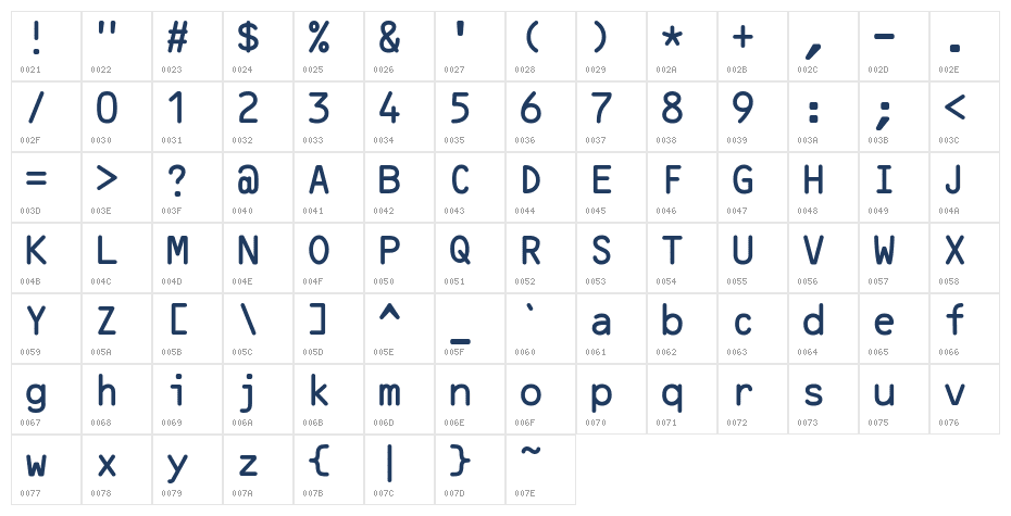 OCR B Memdeklaro Character Map