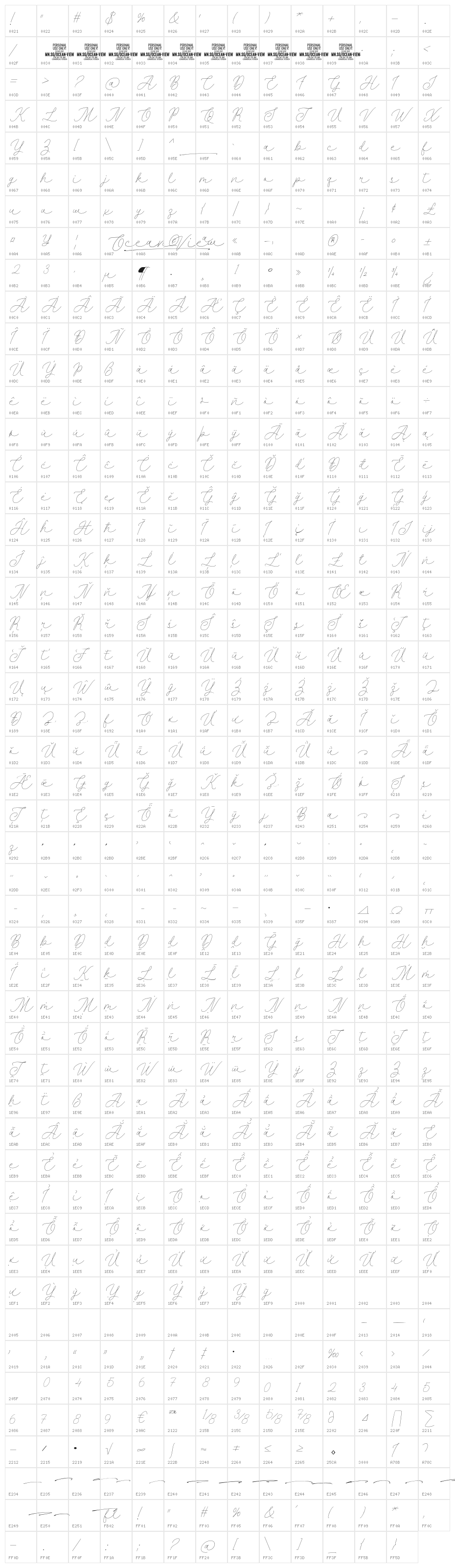 Ocean View PERSONAL USE ONLY Regular Character Map