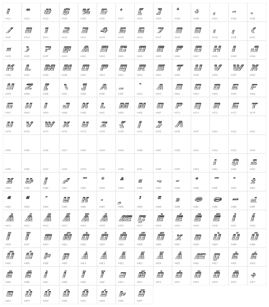 Oceanic Drift Chrome Italic Character Map