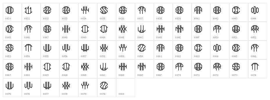 Octagon Monogram Alphabet Character Map