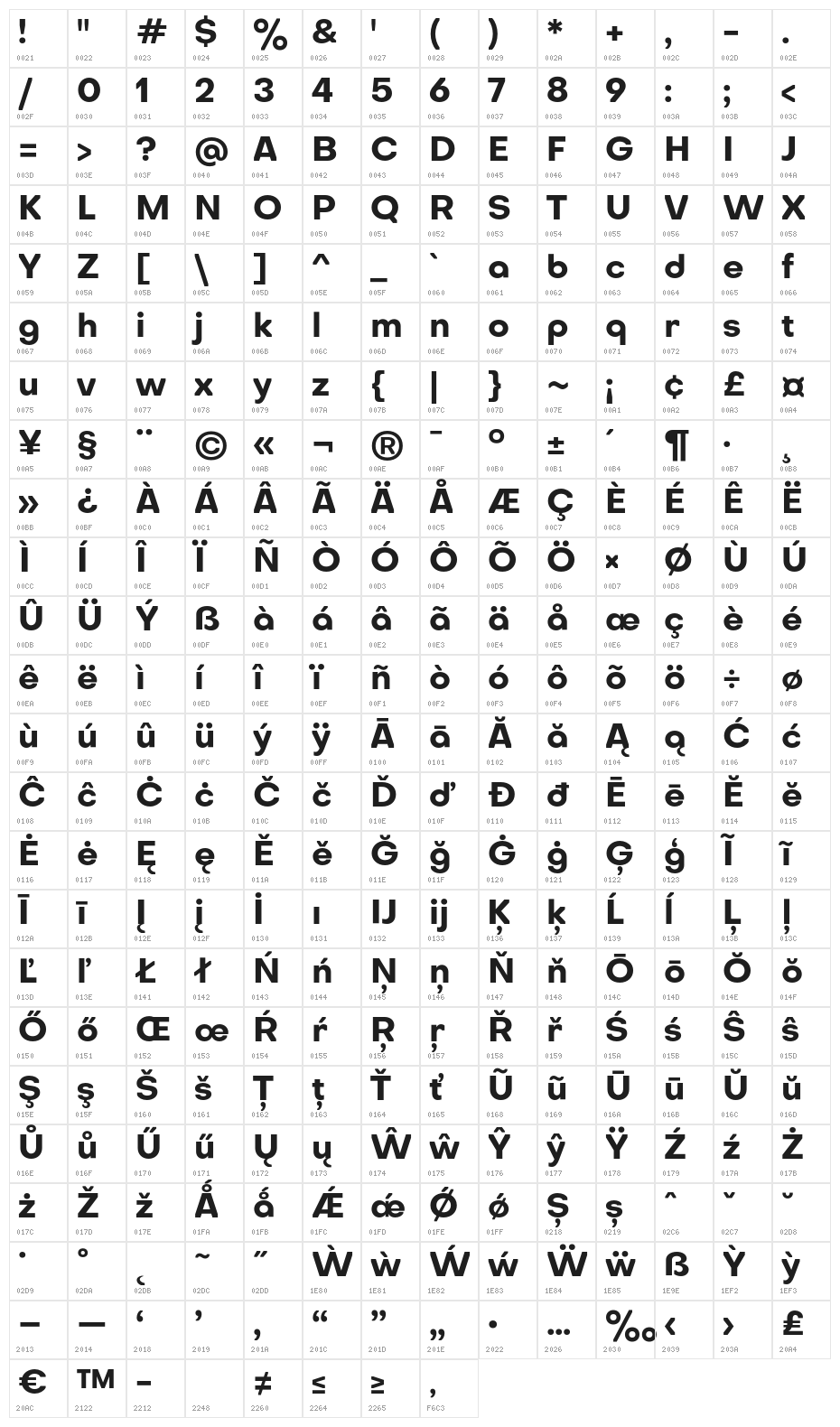 Octarine-Bold Character Map