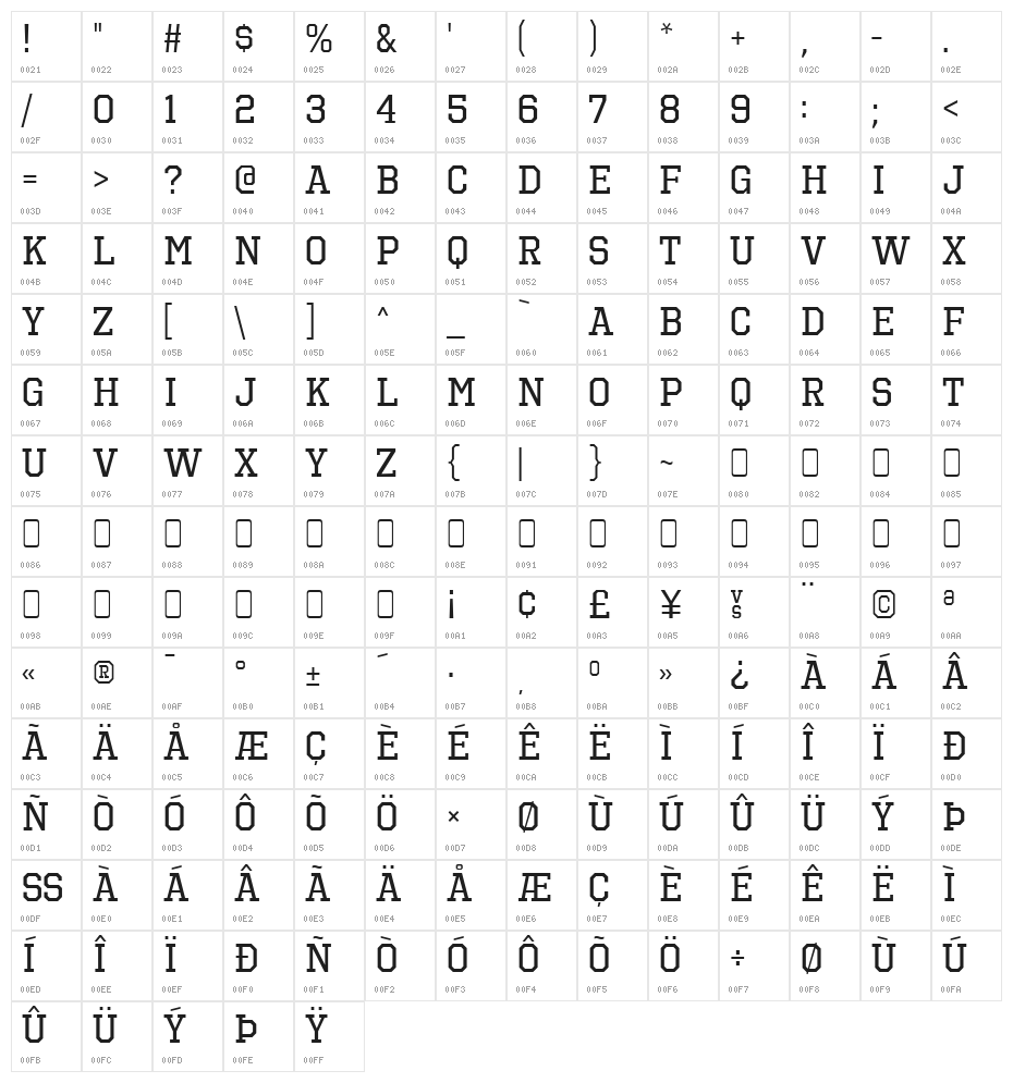 Octin Sports Free Character Map