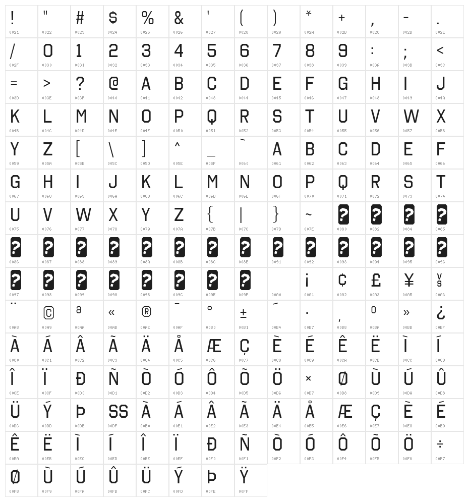 OctinCollegeRg-Regular Character Map