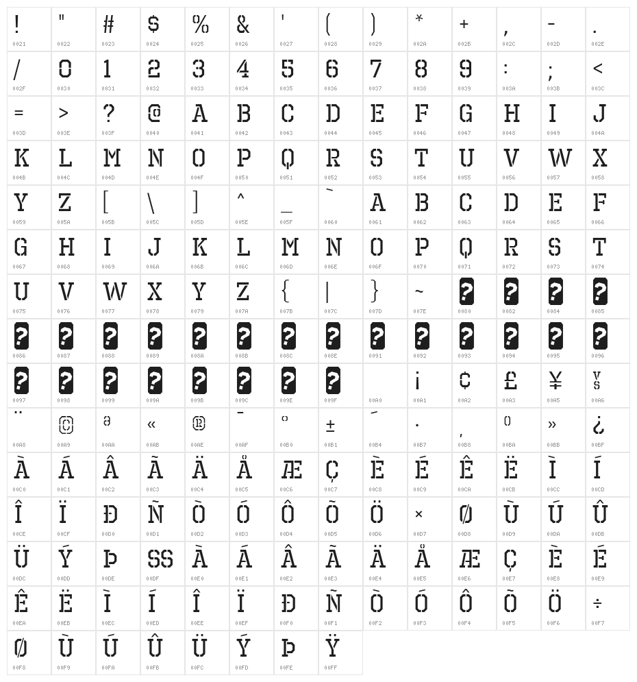 OctinPrisonRg-Regular Character Map