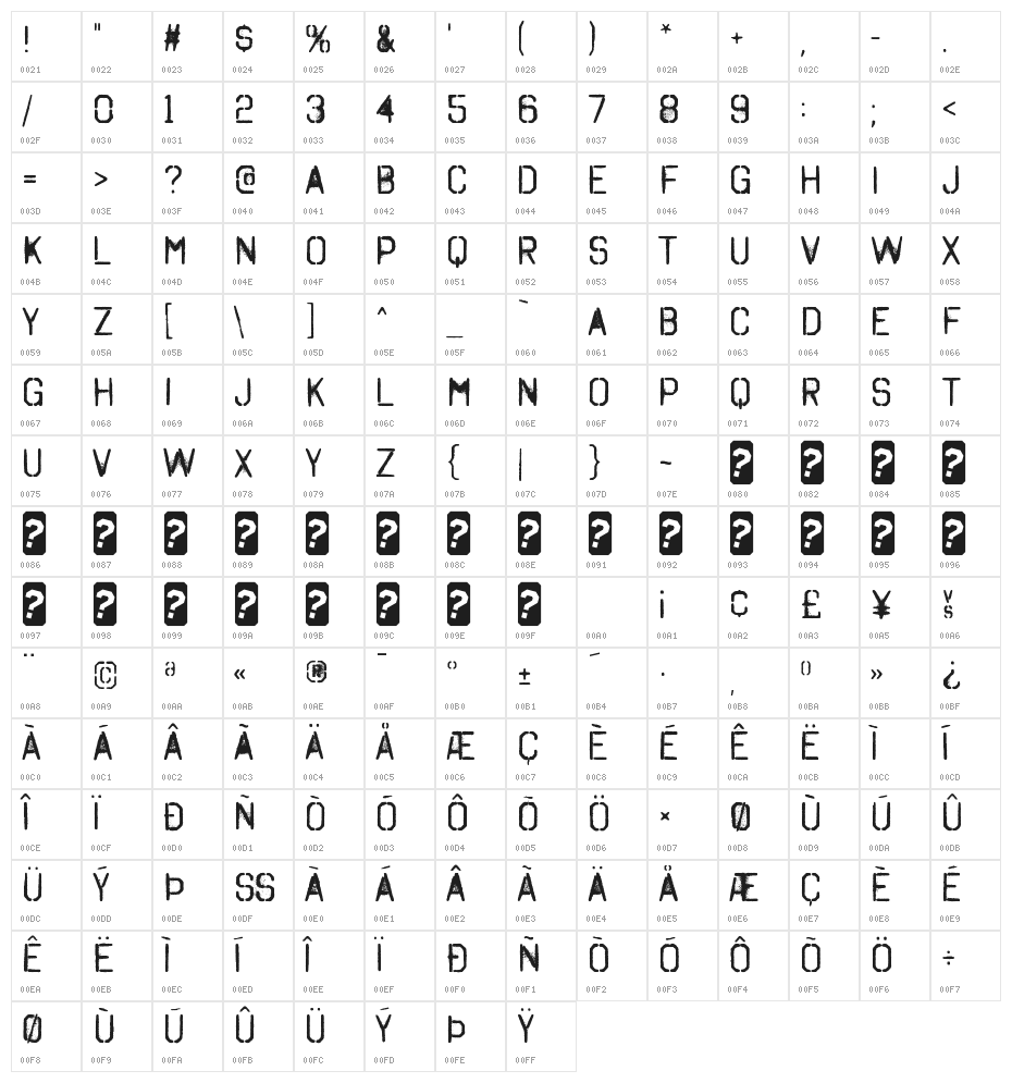 OctinSpraypaintARg-Regular Character Map