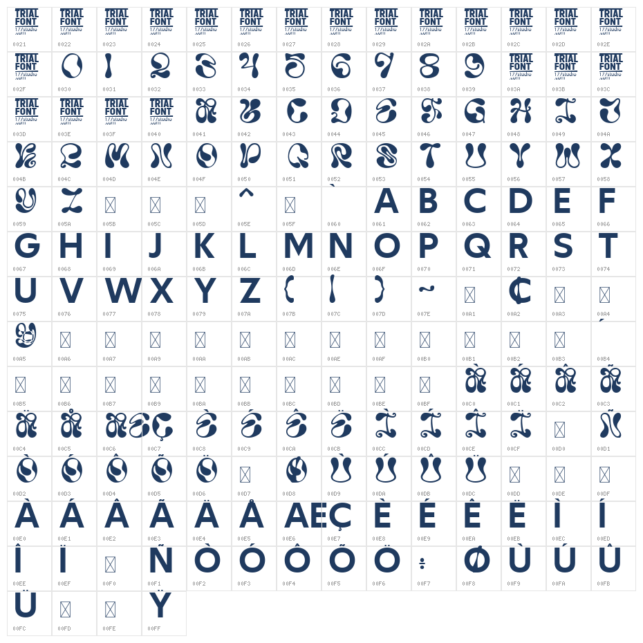 October 1892 Demo Regular1 Character Map