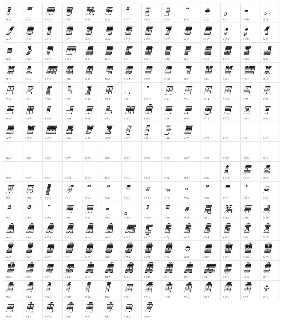 October Guard Chrome Italic Character Map