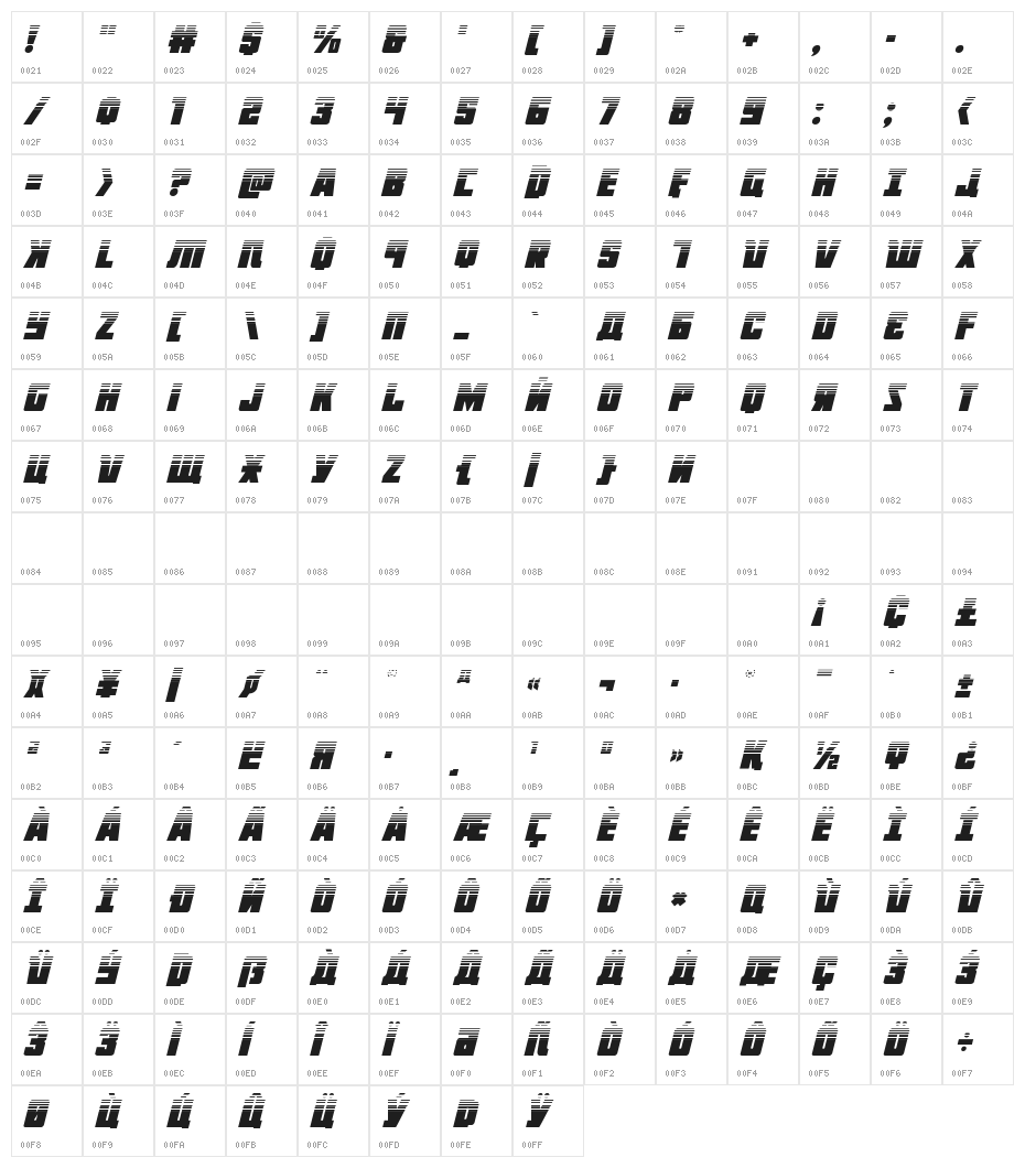 October Guard Half-Tone Italic Character Map
