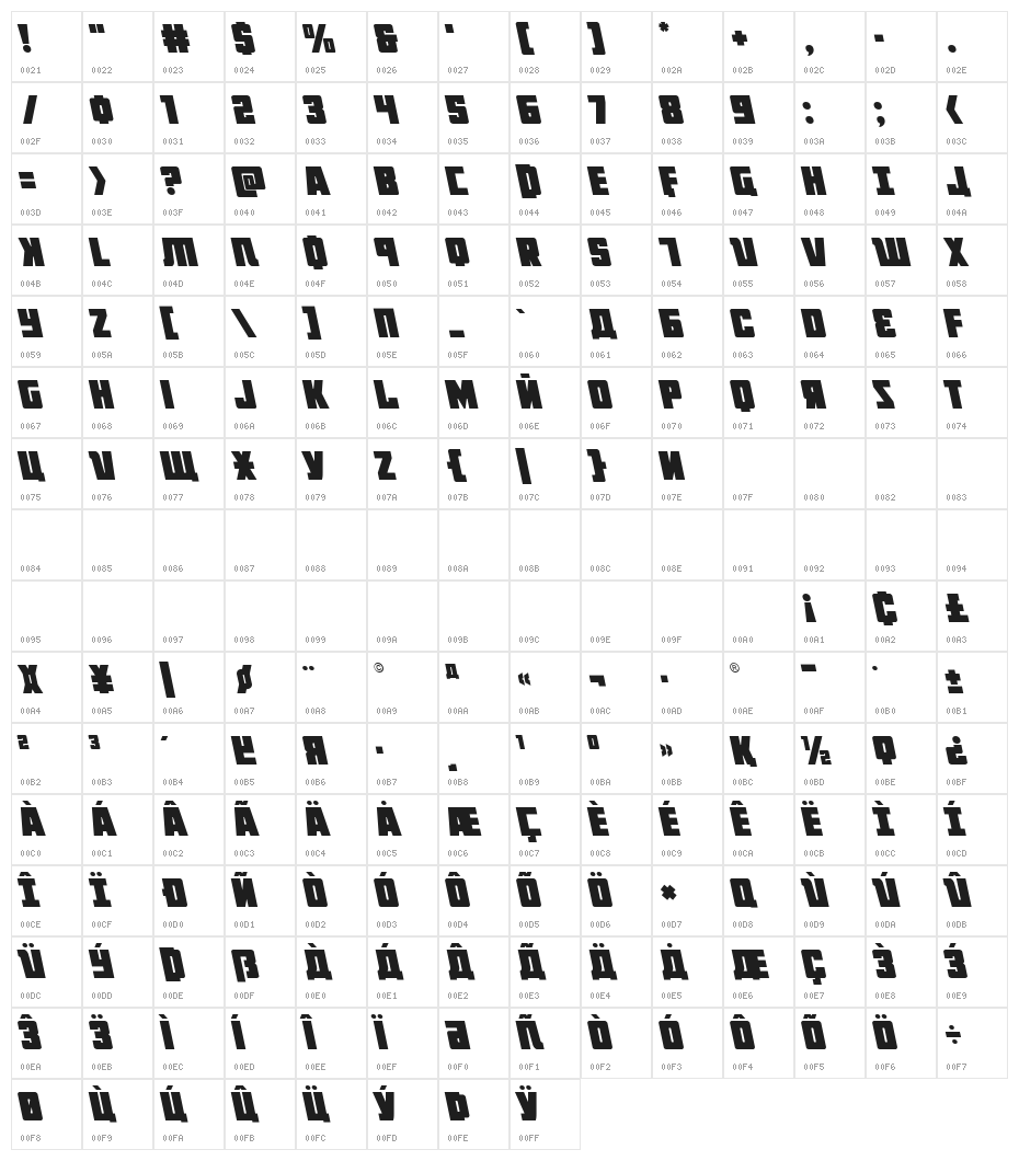 October Guard Leftalic Character Map