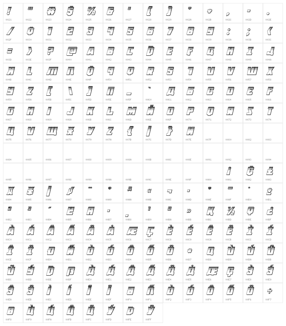 October Guard Platinum Italic Character Map