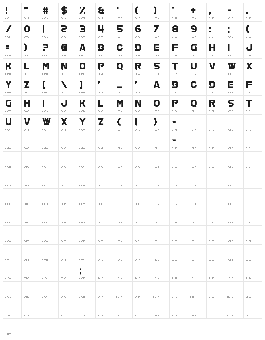 Off The Haze Character Map