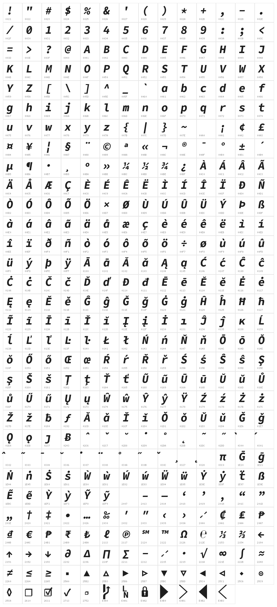 Office Code Pro Bold Italic Character Map