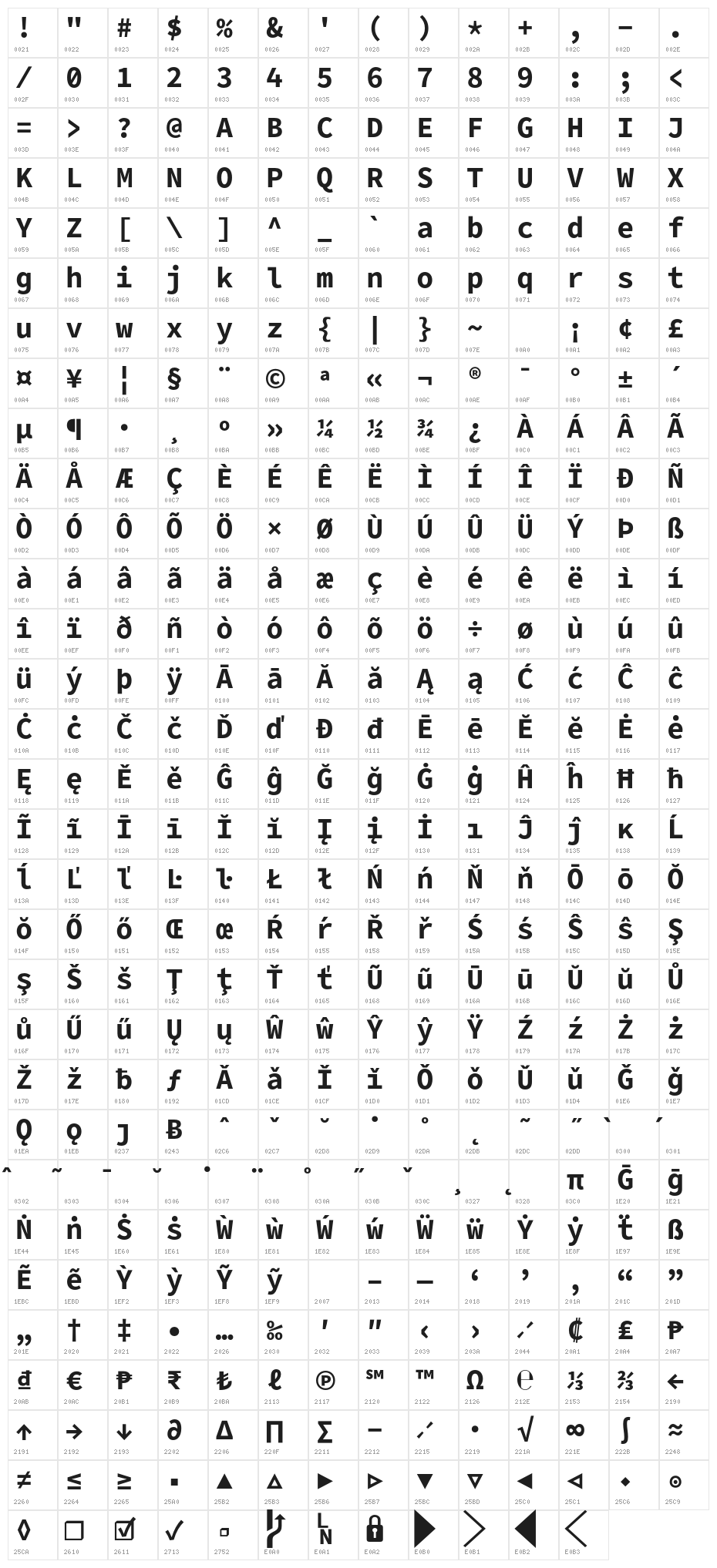 Office Code Pro Bold Character Map