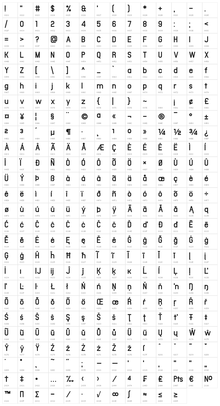 Office Square Character Map