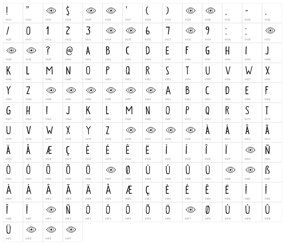 Ogenblik DEMO Regular Character Map