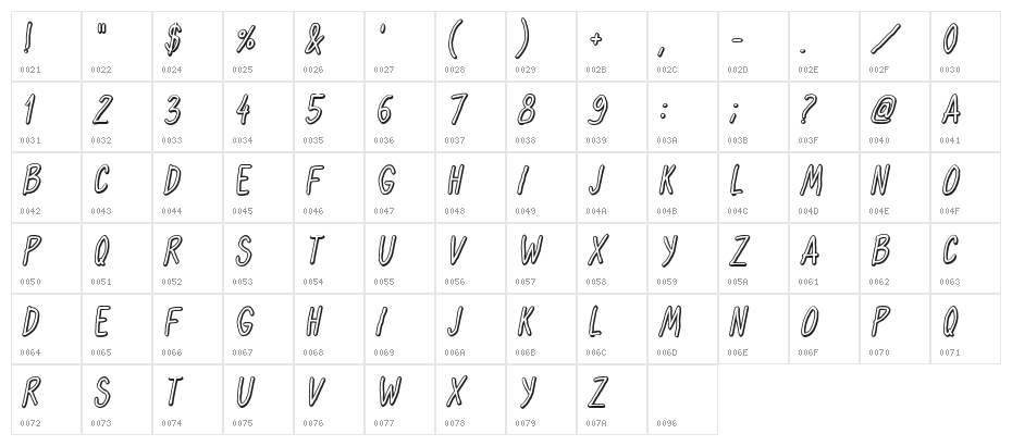 Oh,Maria Shadow Italic Character Map