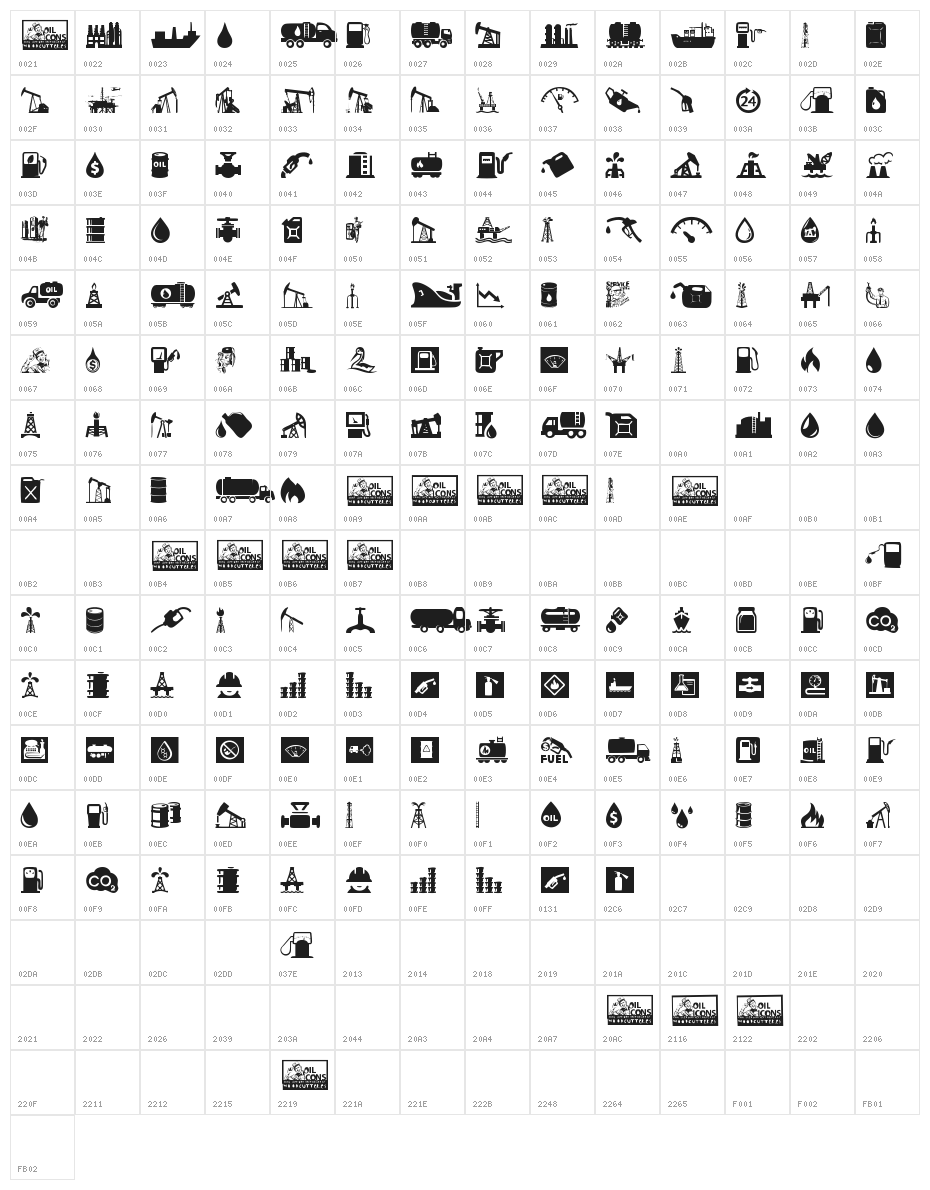 Oil Icons Character Map