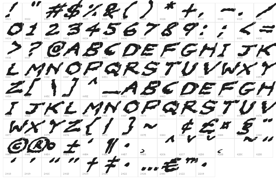 Oilslick Italic Character Map