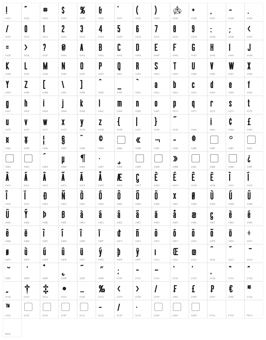 Okuda Bold Character Map