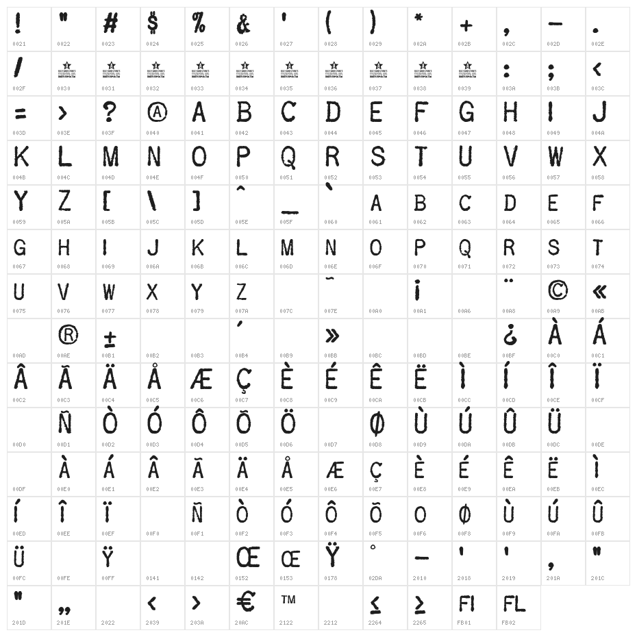 OLDTYPEPERSONALUSE Character Map