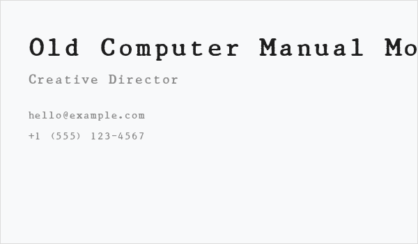 Old Computer Manual Monospaced Business Card