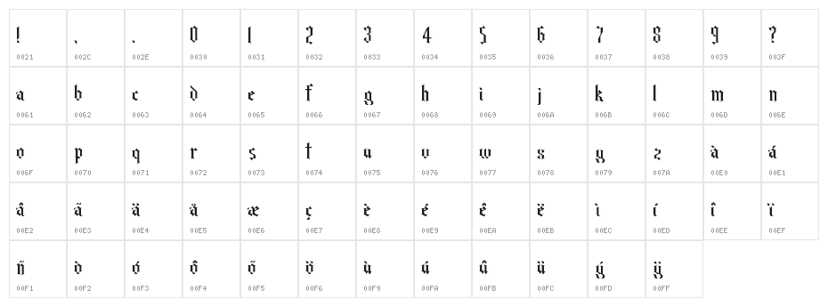 Old Gothic Regular Character Map