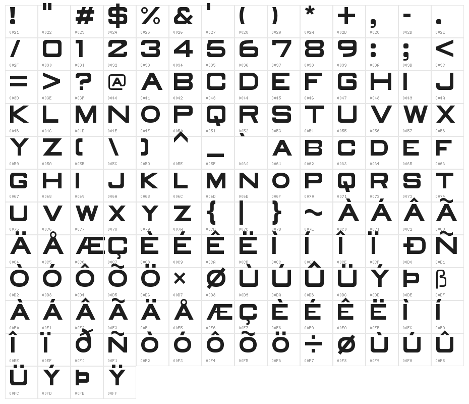 Old Republic Bold Character Map