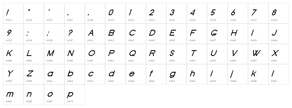 Old Republic BoldItalic Character Map