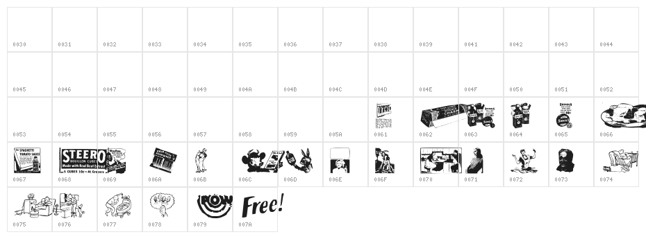 Old Time Ad Dings One Character Map