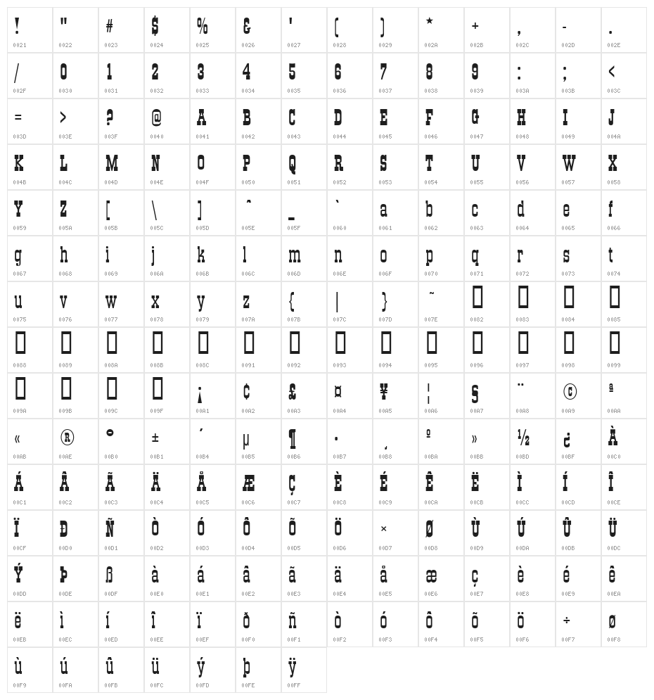 Old Town Regular Character Map
