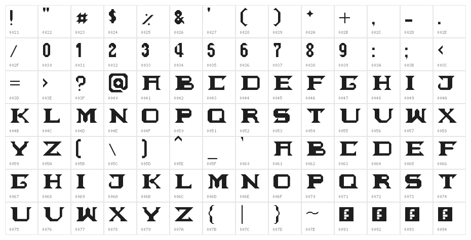 Old fantasy[upper case] Regular Character Map
