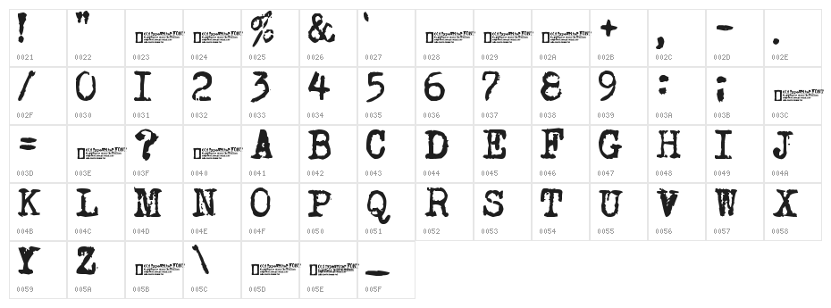Old typewriter Character Map