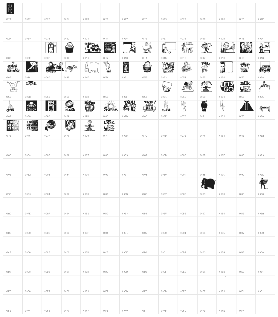 OldEyeCatchers Character Map