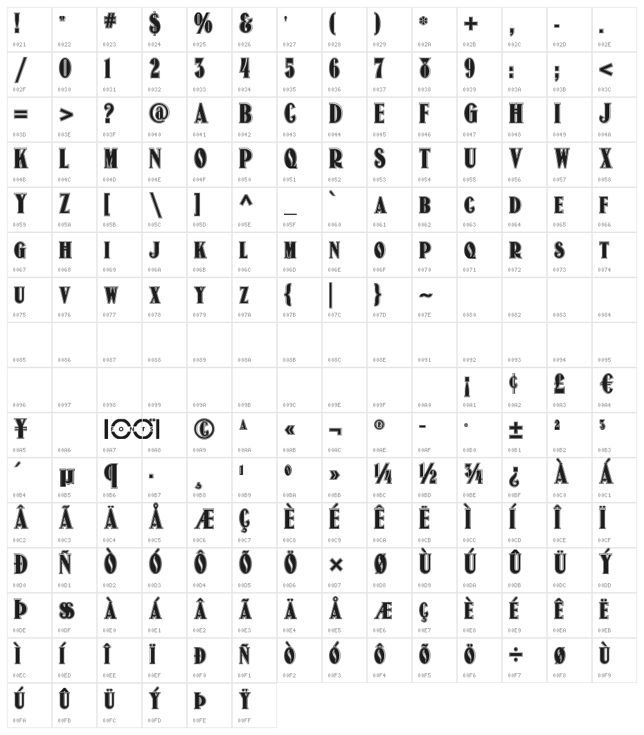 OldGateLaneNF Character Map