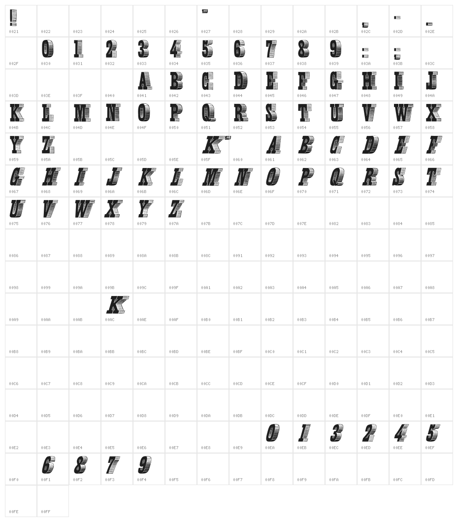 OldLettresOmbrees Character Map