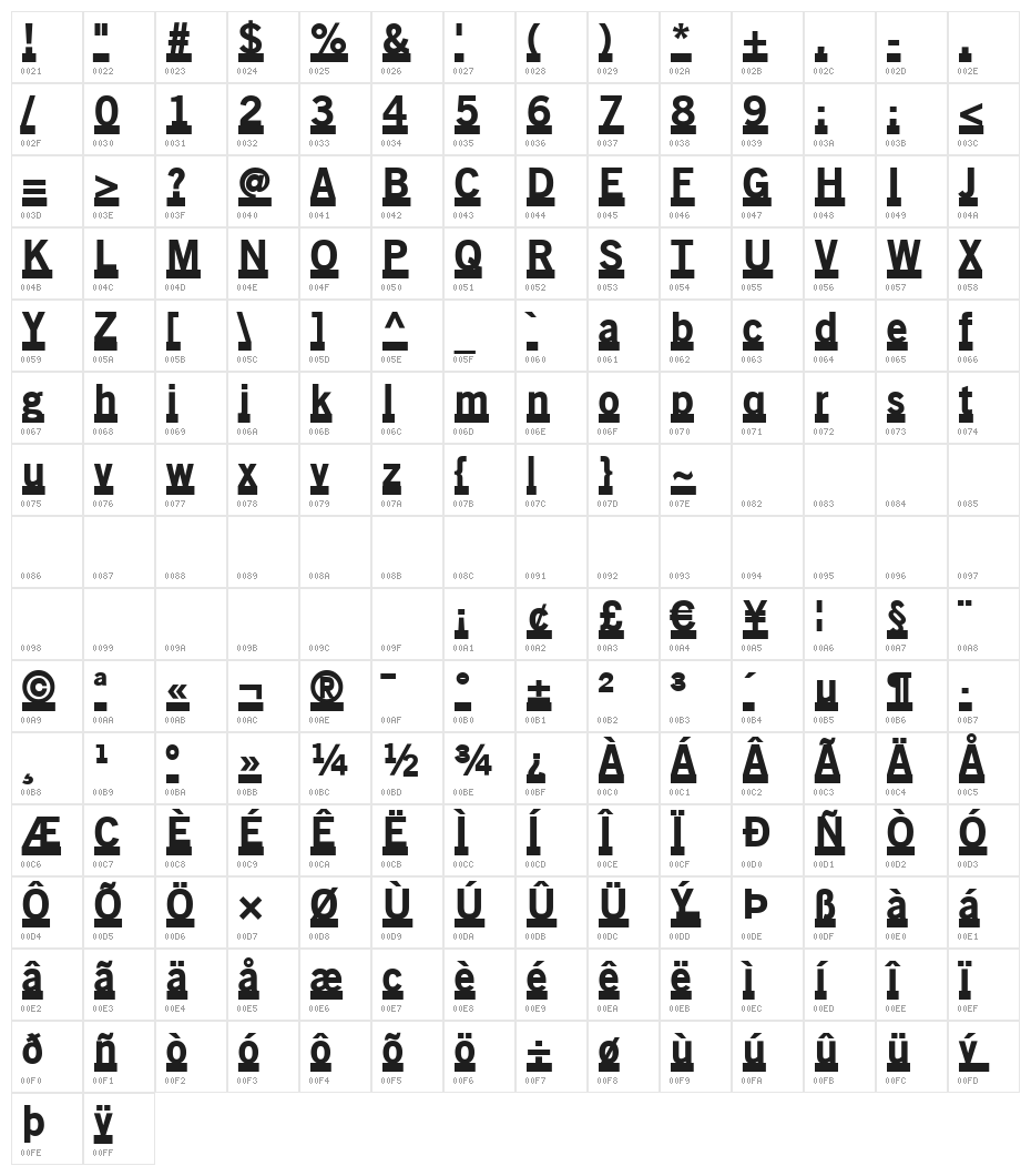 OldSansBlackUnderline Character Map