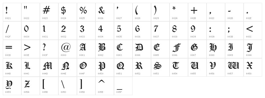 Oldchristmas Regular Character Map