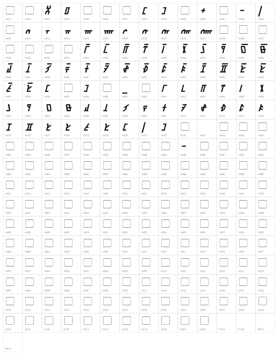 Olde Dethek Italic Character Map