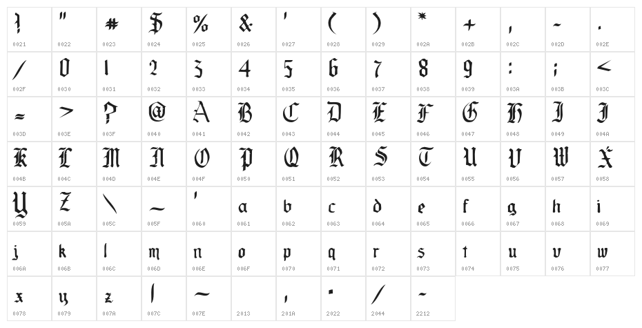 OldeCriltRegular Character Map