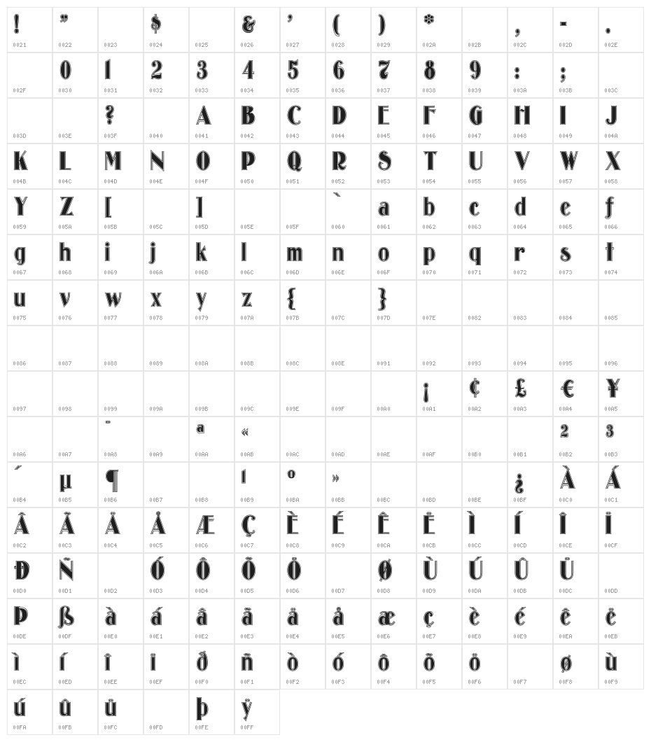 OldgateLaneOutline Character Map