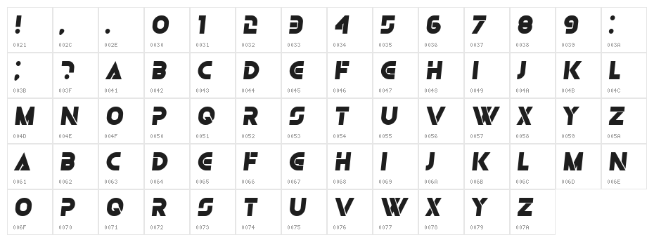 Olga Black Italic Character Map