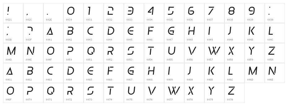 Olga Light Italic Character Map