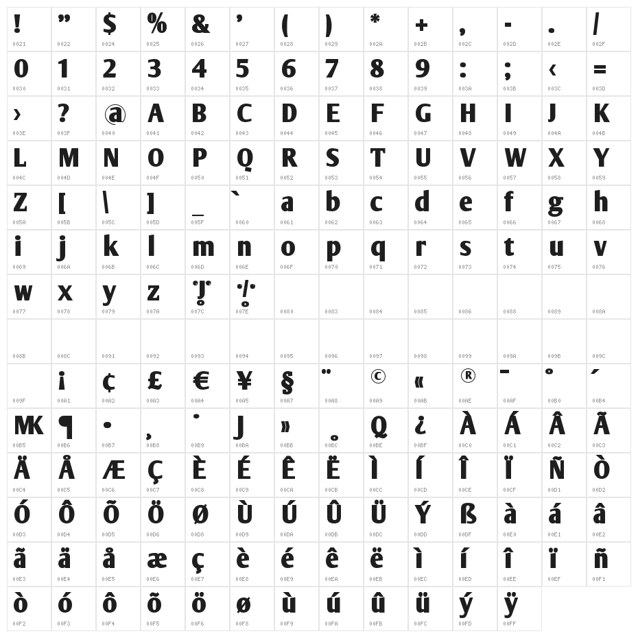 OliJo-Bold Character Map