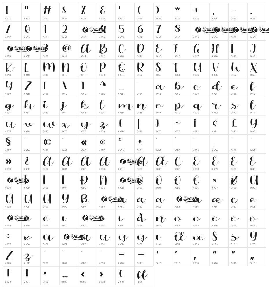 OliandreDemo-Regular Character Map