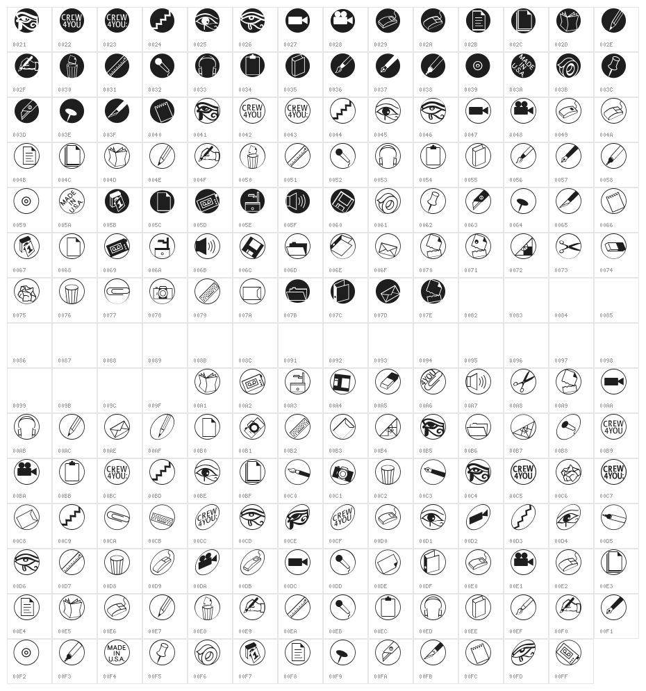 OlisWebButtonsInvers Character Map