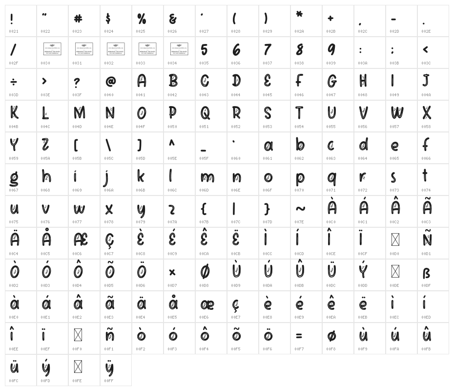 Olive Branch Character Map