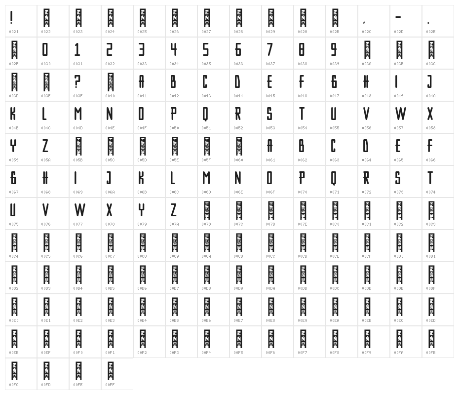 Olive Regular Character Map